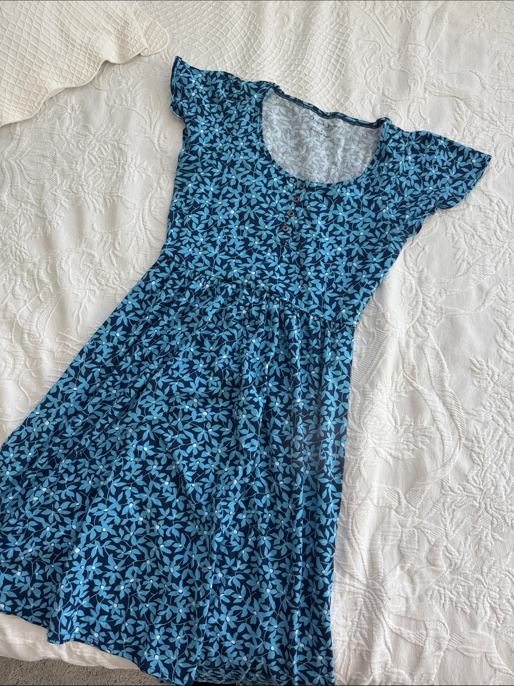 Draper James Navy and Light Blue Floral Midi Dress